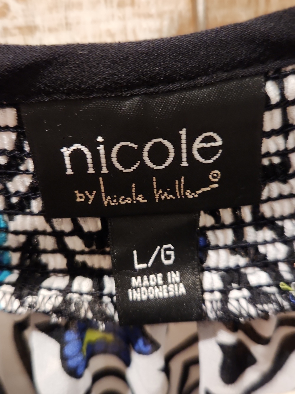 EUC Nicole Floral-Print Blue & Black Women's Peasant Top SZ L - Picture 4 of 6